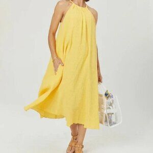 New! Women's SheBird Sofia Yellow Gauze Halter Dress -- 5